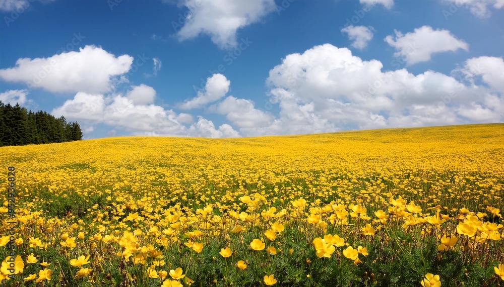 field with yellow flowers and blue sky field with yellow flowers and blue sky