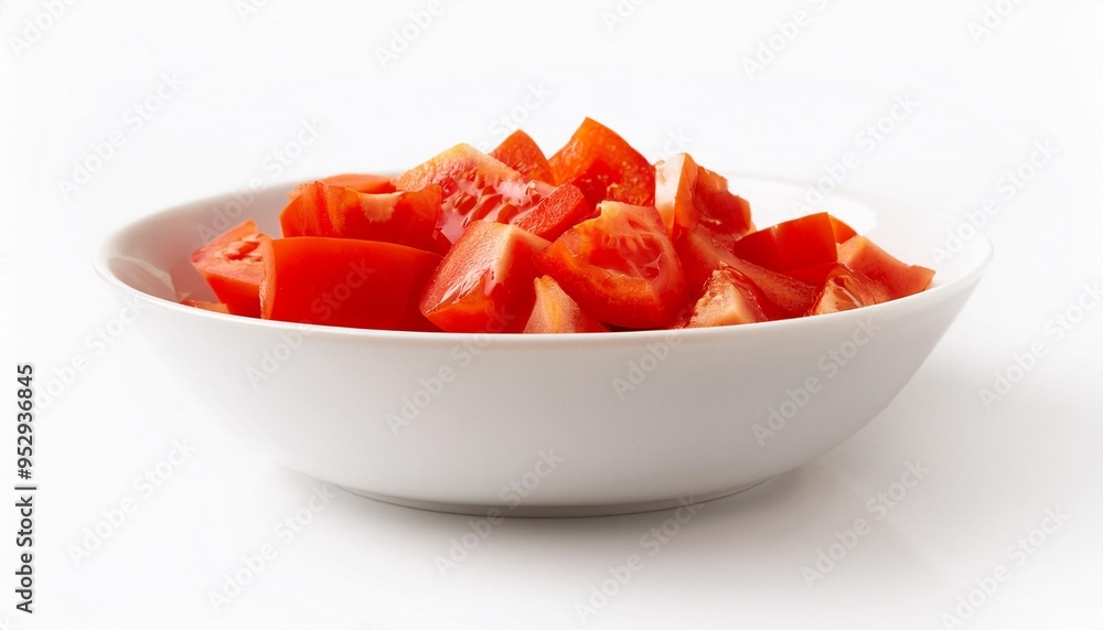 white bowl of diced tomato on white background white bowl of diced tomato on white background