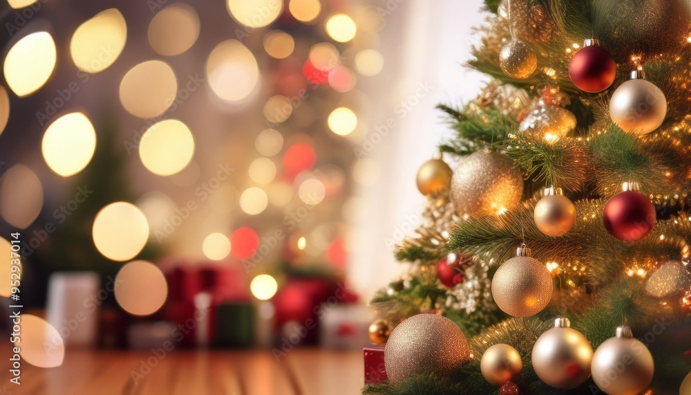 a beautifully blurred background featuring a festive christmas tree and elegant holiday decorations perfect for seasonal themes and promotions a beautifully blurred background featuring a festive christmas tree and elegant holiday decorations perfect for seasonal themes and promotions