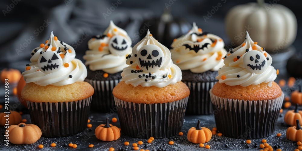 Halloween,Themed Cupcakes with Spooky Decorations for Festive Celebrations Halloween,Themed Cupcakes with Spooky Decorations for Festive Celebrations