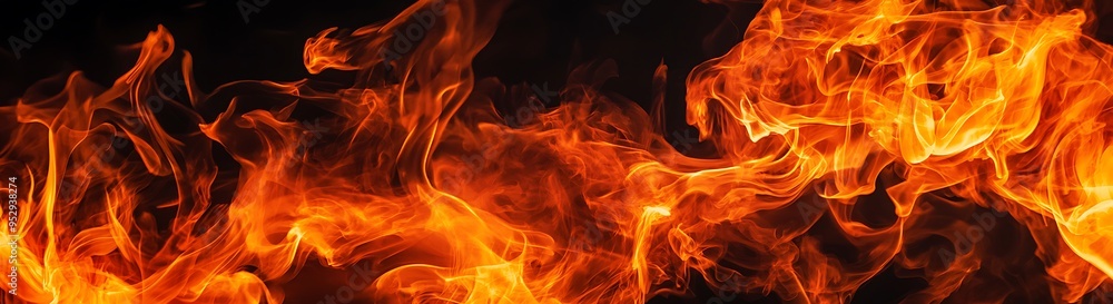 Dynamic Flames: Captivating Dance of Fire Against a Dark Background Dynamic Flames: Captivating Dance of Fire Against a Dark Background