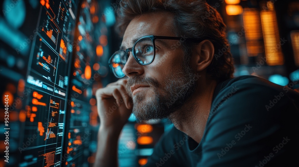 Late-Night Business Analyst Navigating Data Screens to Uncover Insights and Clarity Late-Night Business Analyst Navigating Data Screens to Uncover Insights and Clarity