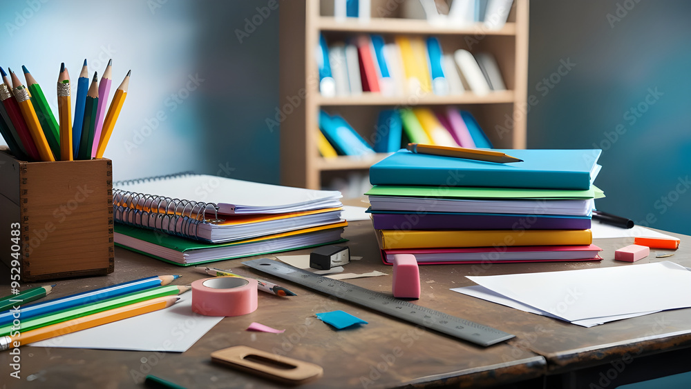 school supplies on the classroom table school supplies on the classroom table