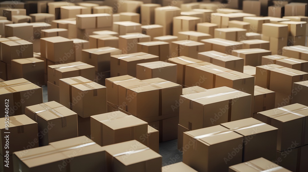 Cardboard boxes stacked in a distribution warehouse factory Cardboard boxes stacked in a distribution warehouse factory