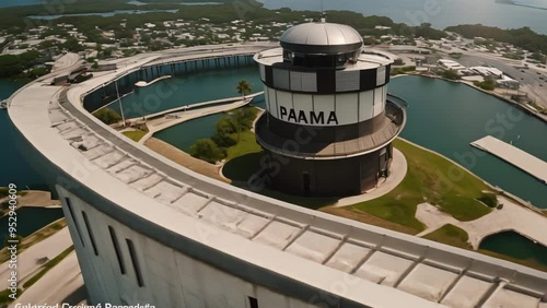 Aerial View of Coastal Lighthouse photo