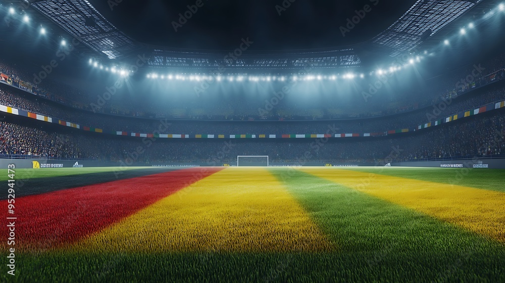 Soccer Stadium at Night with Crowd and Flags Soccer Stadium at Night with Crowd and Flags