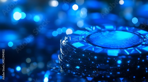 Blue glowing casino symbols on an abstract blue background
