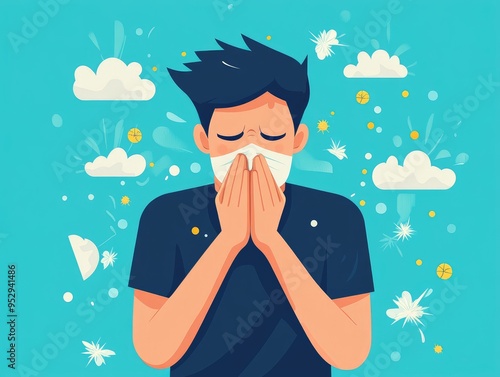sick child blowing their nose