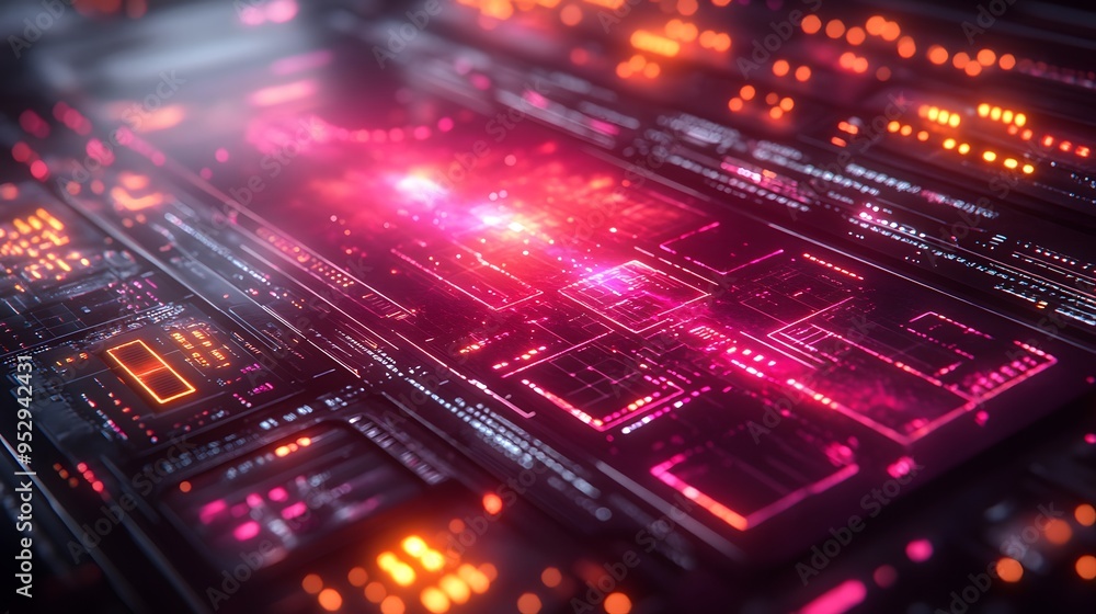 Modern smartphone featuring a dynamic digital technology screen, illuminated with high-tech visuals