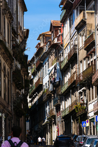 View of the city of Porto. Characteristic architecture of Porto, Vila Nova de Gaia, Portugal. Urban landscape along the river. Houses and buildings