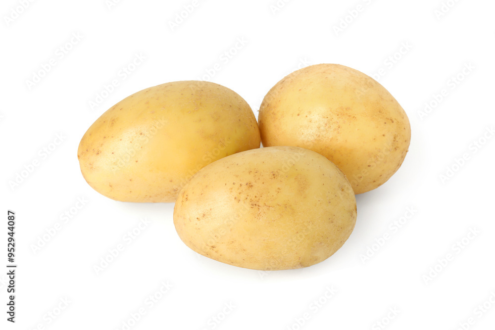 Three young fresh potatoes isolated on white Three young fresh potatoes isolated on white