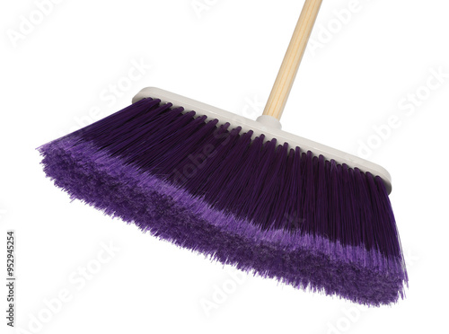 One broom isolated on white. Cleaning tool