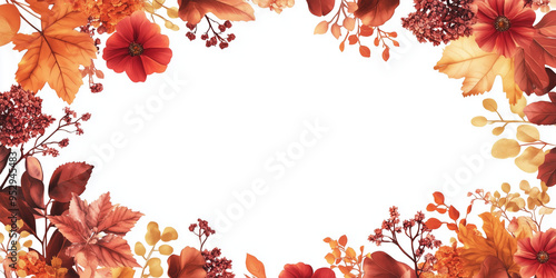 Create a junk journal frame made of autumna florals and leaves, luxurious design with gold details, text centered in the middle, isolated on white background, vector photo