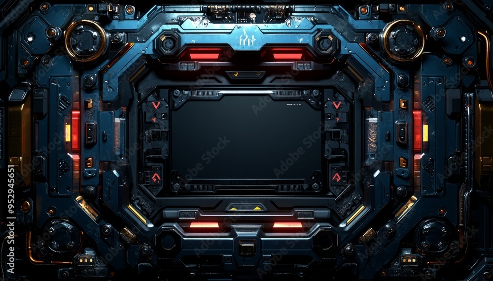Futuristic Sci-Fi Panel with Glowing Red and Yellow Lights Futuristic Sci-Fi Panel with Glowing Red and Yellow Lights
