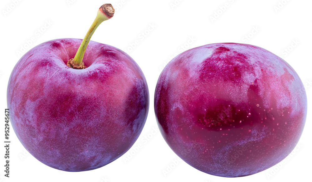 Obraz premium Isolated purple plum fruit, ripe organic delicious and juicy raw nutrition for healthy and refreshing summer snack or autumn dessert, agriculture