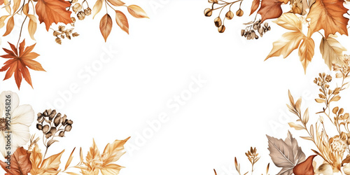 Create a junk journal frame made of autumna florals and leaves, luxurious design with gold details, text centered in the middle, isolated on white background, vector photo