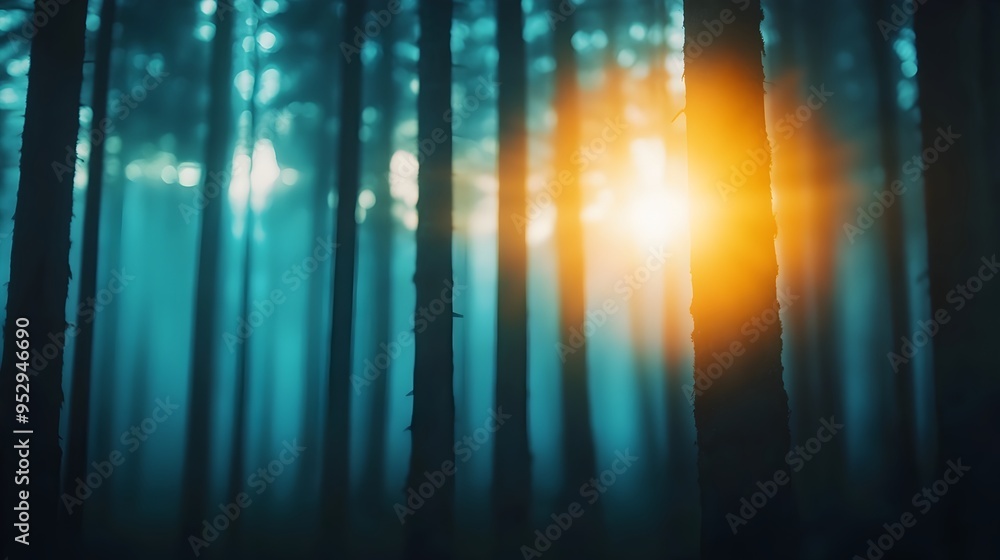 Fototapeta premium Misty Medical Forest Landscape with Ethereal Sunlight and Hazy Atmosphere