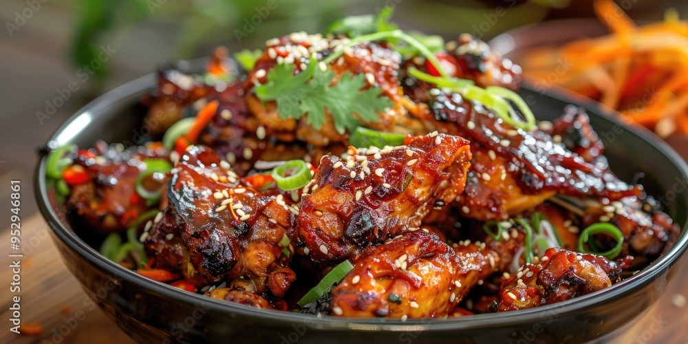 Korean Spiced Chicken Arranged on a Plate Korean Spiced Chicken Arranged on a Plate