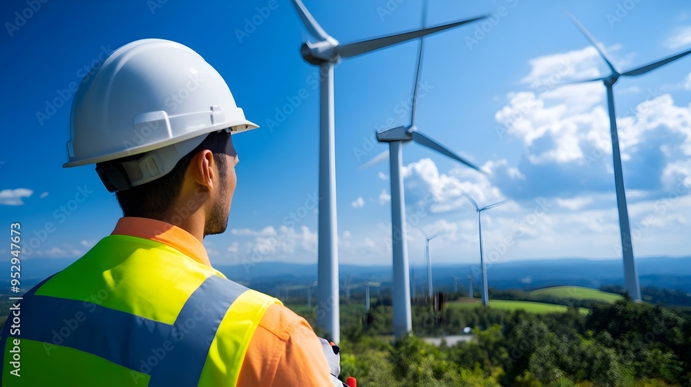 Team of Wind Turbine Engineers Inspecting and Maintaining Cutting Edge Renewable Power Infrastructure Team of Wind Turbine Engineers Inspecting and Maintaining Cutting Edge Renewable Power Infrastructure