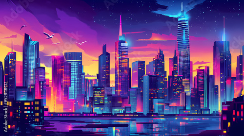 A vibrant comic book-inspired cityscape. Vibrant. Illustration photo