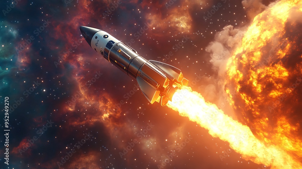 A Spacecraft Blazing Through a Starry Nebula A Spacecraft Blazing Through a Starry Nebula