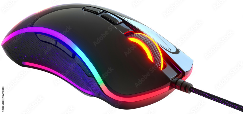 Lit Computer Mouse Neon lit PC gaming mouse device isolated accessory for modern digital ...