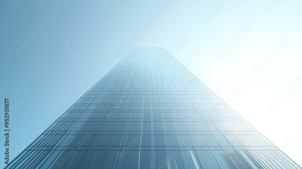 Create an image of a modern skyscraper standing tall against a clear blue sky Create an image of a modern skyscraper standing tall against a clear blue sky