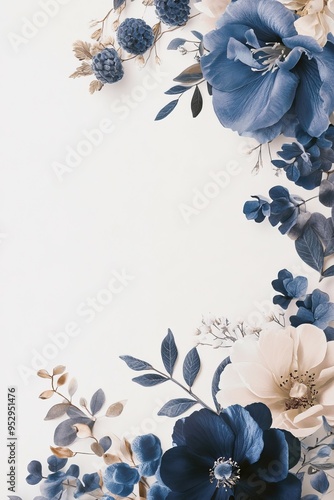 Elegant Blue Floral Invitation Design with White Background