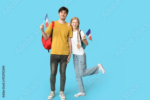 Students with French flags ...