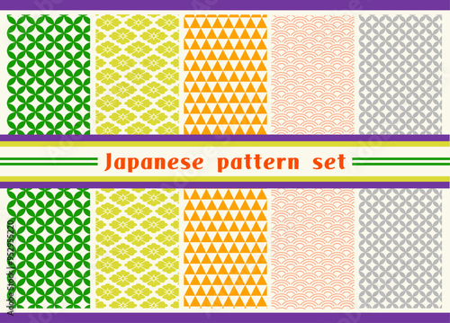 和柄背景・和風背景・かわいい・青海波・鱗文様・七宝・花菱