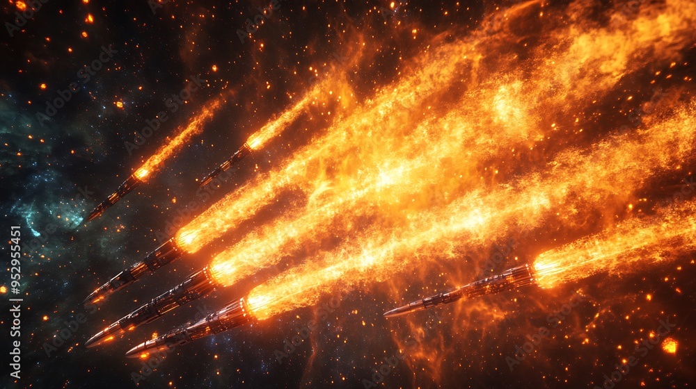 Fiery Spacecraft Propelled Through a Starry Galaxy Fiery Spacecraft Propelled Through a Starry Galaxy