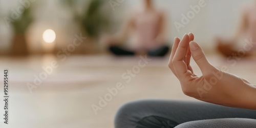 Wallpaper Mural A tranquil moment of meditation, showcasing a hand in a traditional gesture of mindfulness, surrounded by peaceful ambiance. Torontodigital.ca