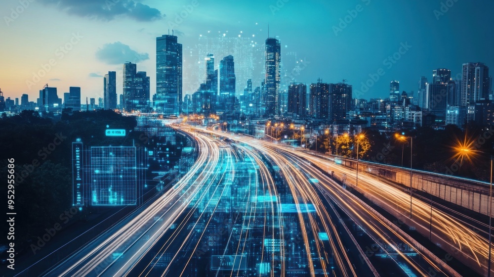 Fototapeta premium Cityscape with futuristic technology