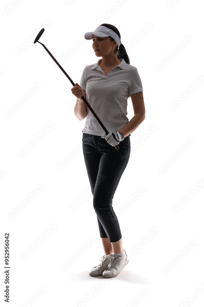 Silhouette of beautiful female golfer on white background Silhouette of beautiful female golfer on white background