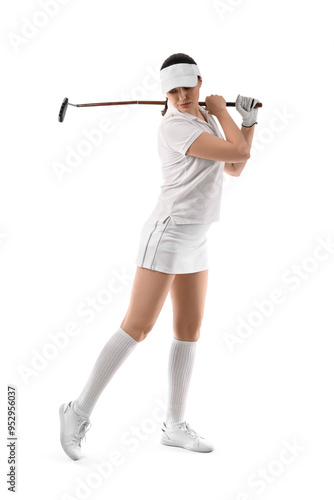 Beautiful female golfer on ...