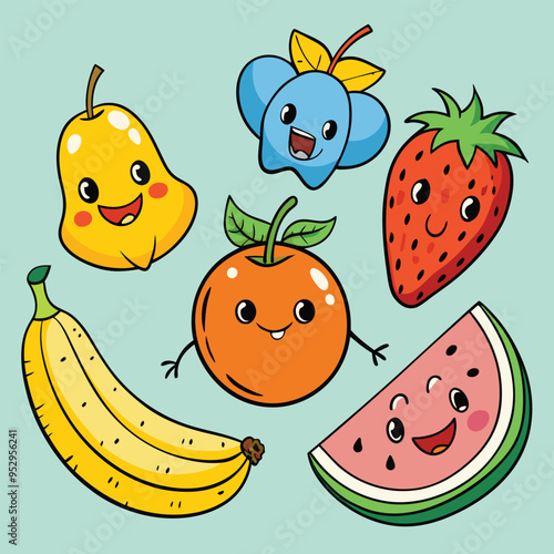 fruits cartoon icon set