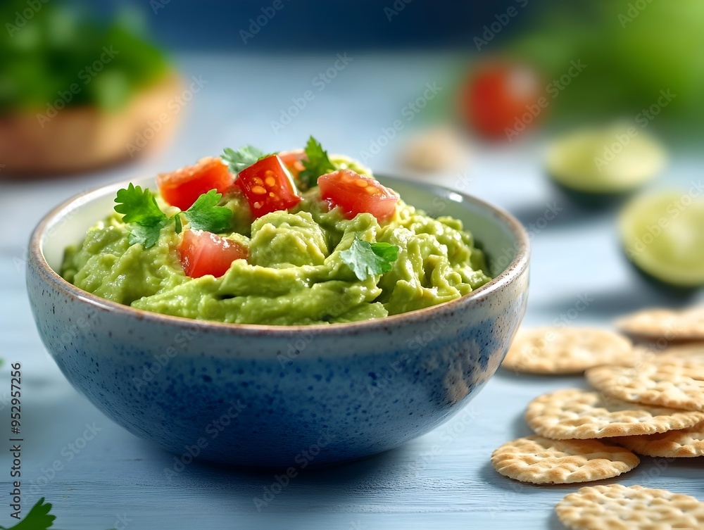 Vibrant Guacamole and Crackers A Brain Boosting Superfood Snack in Artisanal Style Vibrant Guacamole and Crackers A Brain Boosting Superfood Snack in Artisanal Style