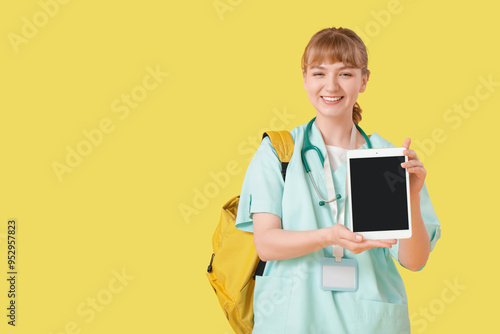 Female medical intern with ...