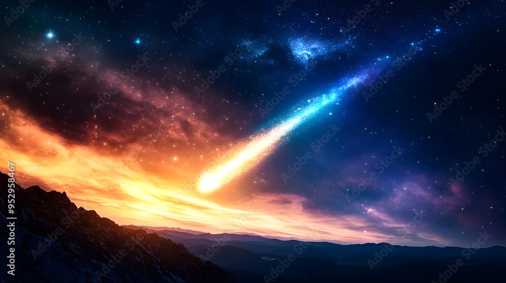 Mesmerizing Celestial Comet Sailing Through Profound Cosmic Expanse Radiant and Otherworldly Vision Mesmerizing Celestial Comet Sailing Through Profound Cosmic Expanse Radiant and Otherworldly Vision