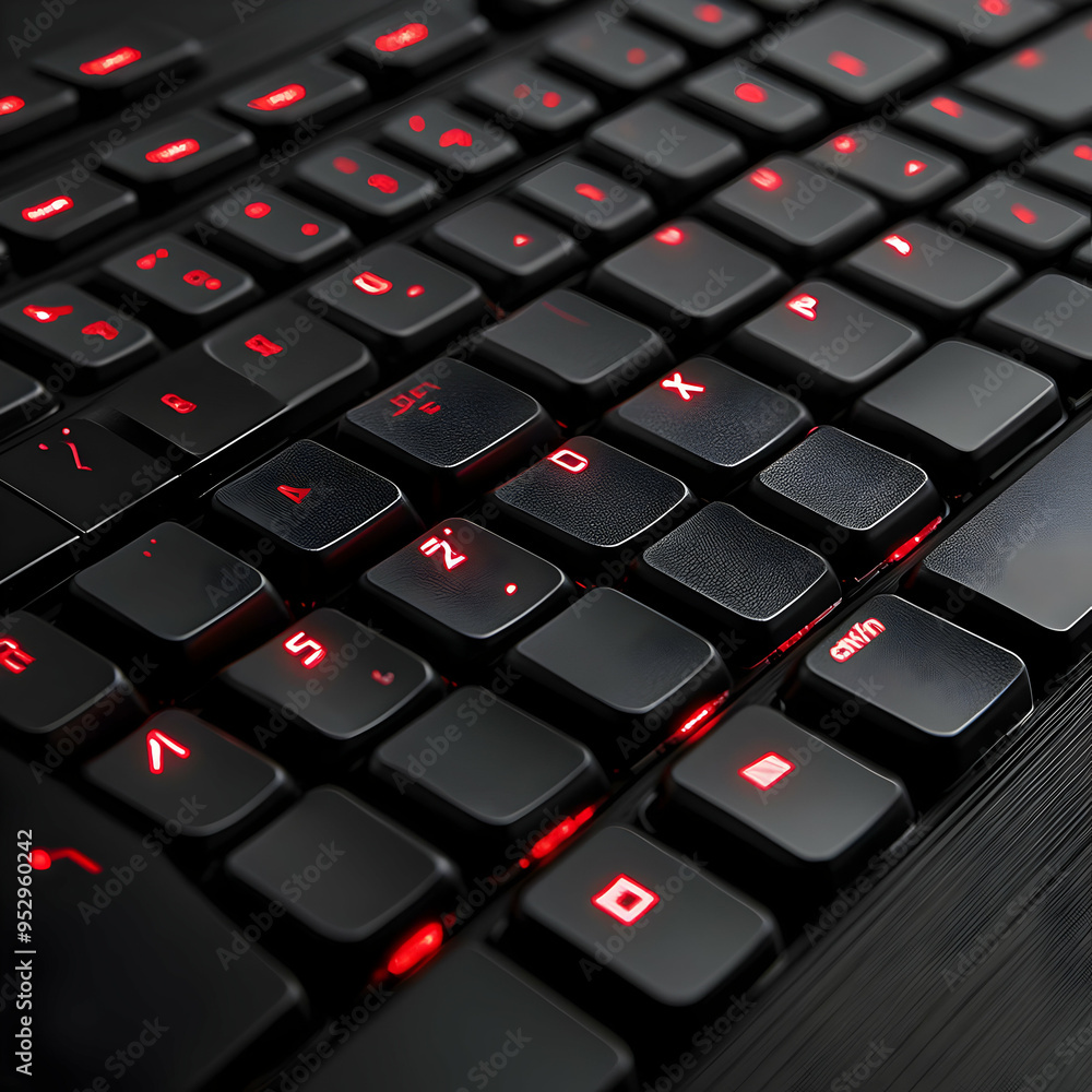 Black Keyboard with Red Backlit Keys - Close Up Photo Black Keyboard with Red Backlit Keys - Close Up Photo