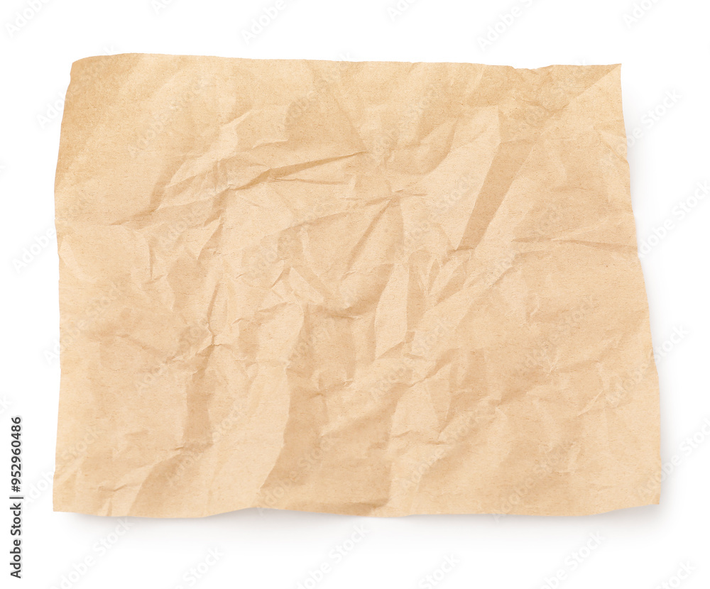 Crumpled kraft paper sheet isolated on white, top view Crumpled kraft paper sheet isolated on white, top view