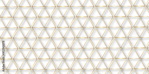 Geometric pattern illustration mosaic, hexagon and triangle wallpaper. Modern white background corporate with gold lines. creative geometric triangle shape. perfect random abstract line background.