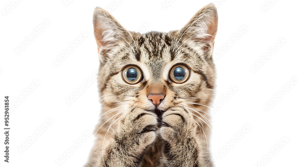 Obraz premium A surprised cat with wide eyes, showcasing an expressive and cute demeanor.