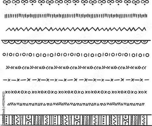 Doodle ornament set. Decorative divider. Border pattern