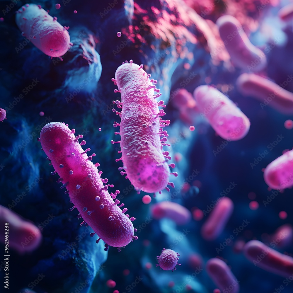 D Render of Pink Bacteria in Blue Background D Render of Pink Bacteria in Blue Background