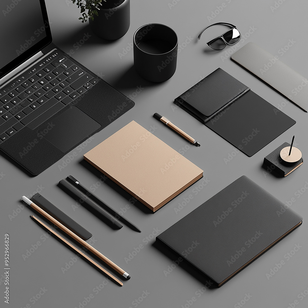 desk with laptop and pen desk with laptop and pen