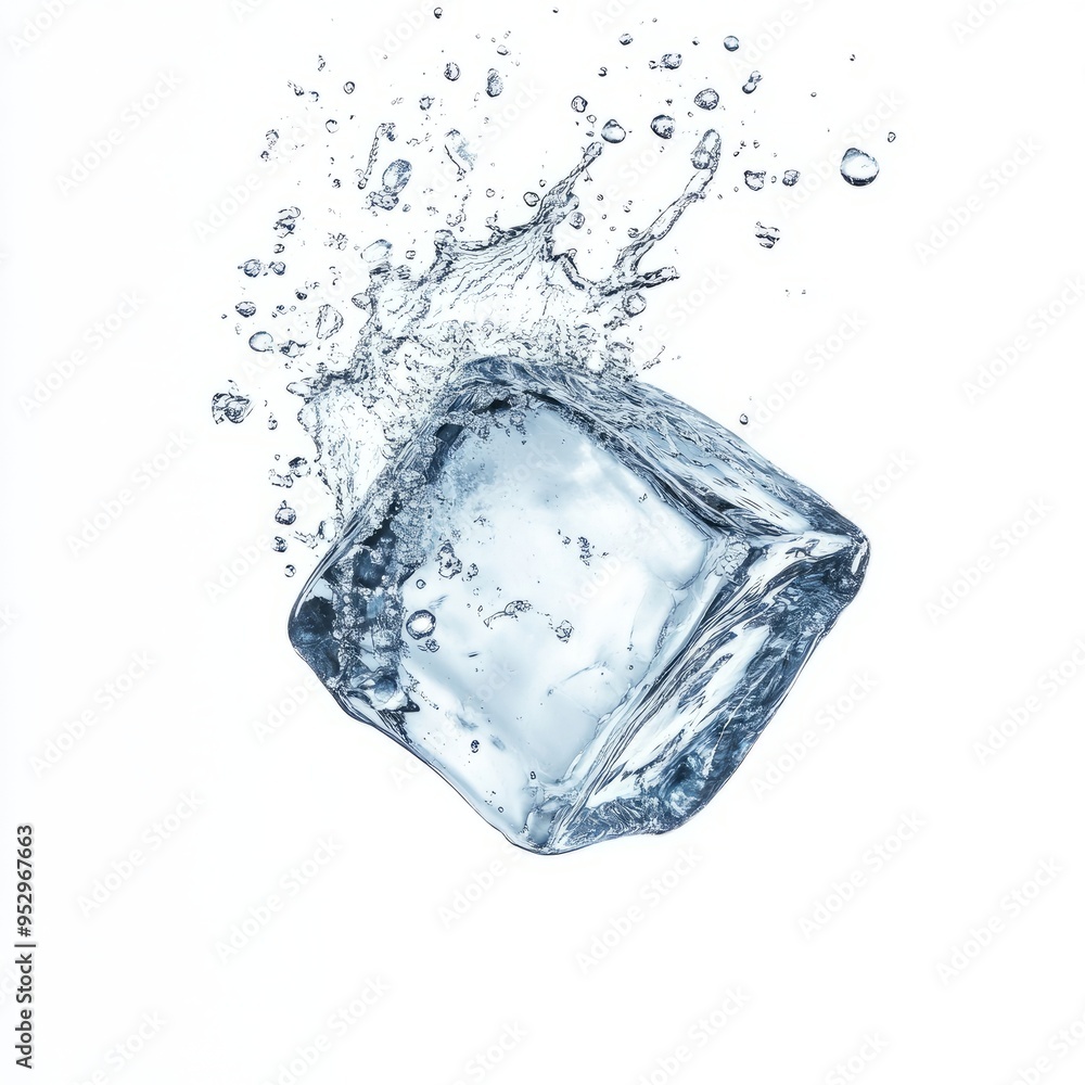 close up of Falling ice cube isolated on white background close up of Falling ice cube isolated on white background
