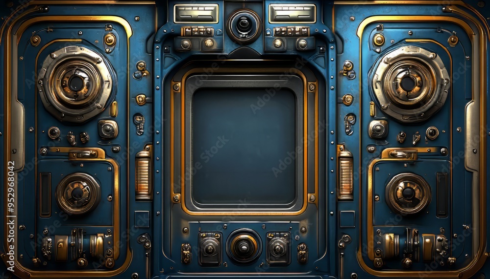 Steampunk Control Panel with a Central Display Steampunk Control Panel with a Central Display