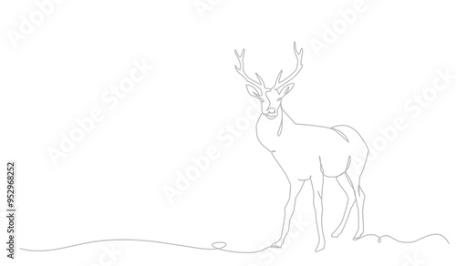 Santa's Reindeer Continuous Line Drawing.