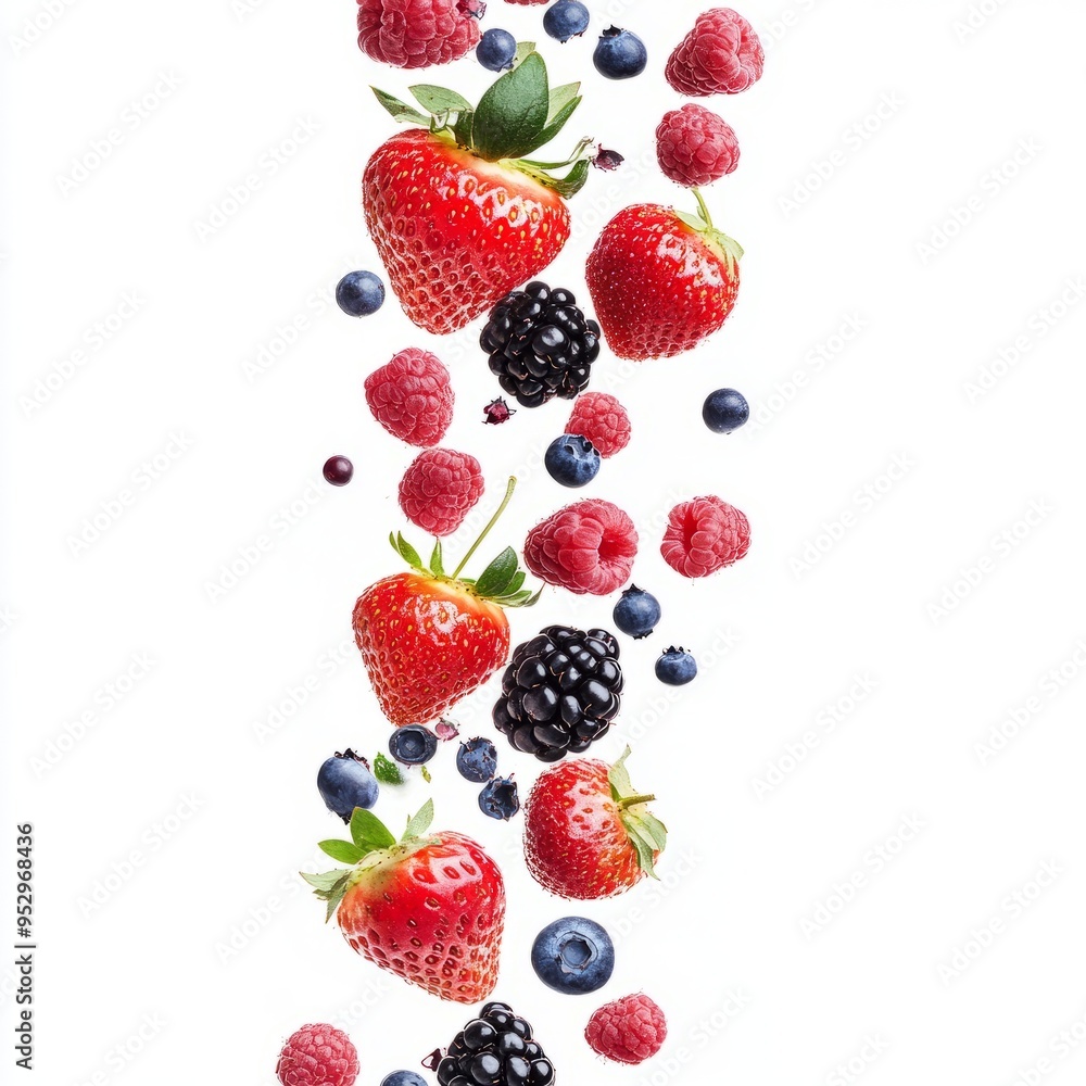 close up of Falling wild berries mix, strawberry, raspberry, blueberry, blackberry, isolated on white background close up of Falling wild berries mix, strawberry, raspberry, blueberry, blackberry, isolated on white background